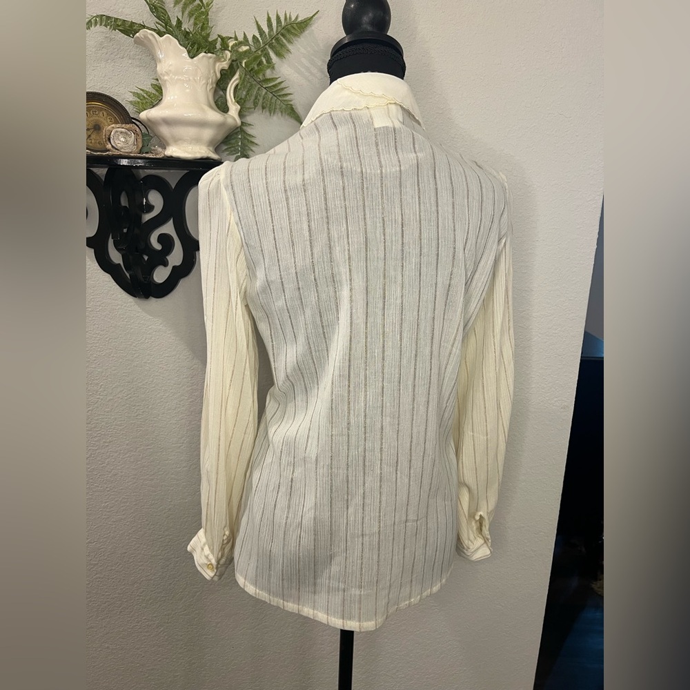 George Yazbek‎ for Gordon Peters Cream Button Up Eyelet Embroidery Collar Blouse - Picture 7 of 15